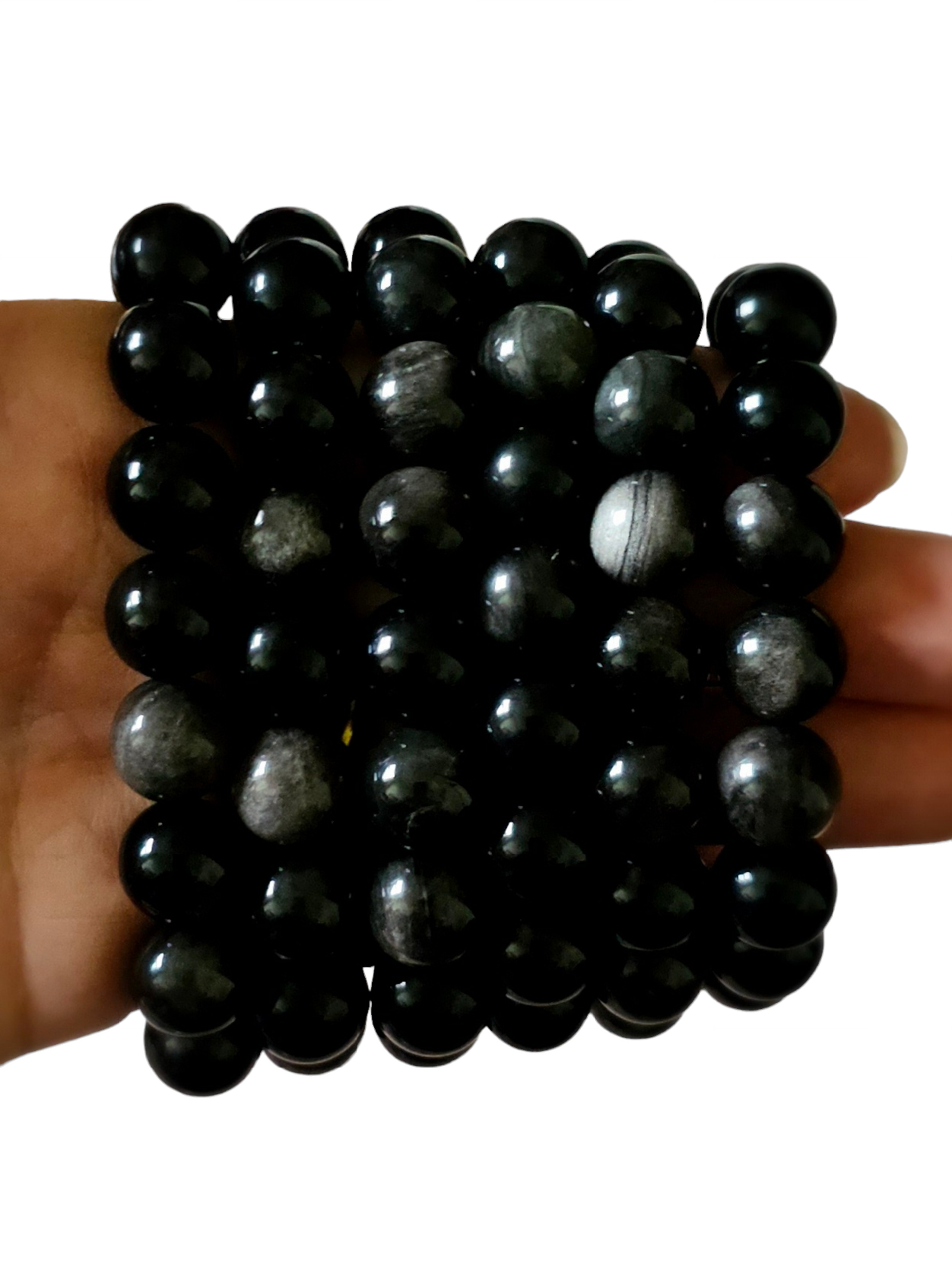 Silver Obsidian Bead Bracelets