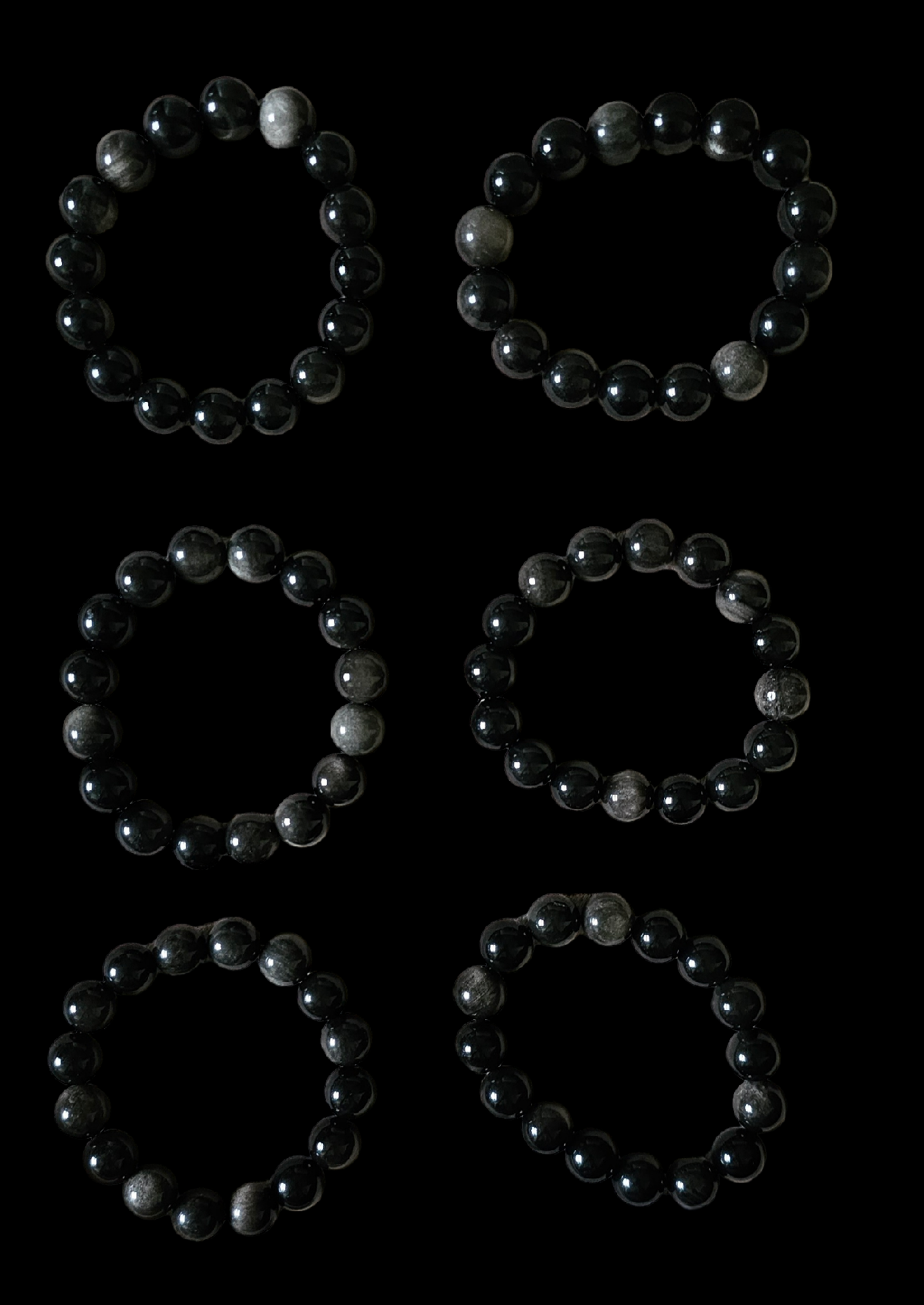 Silver Obsidian Bead Bracelets